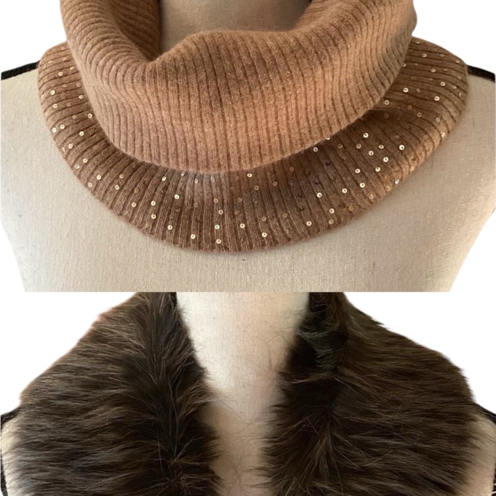 Vintage RANDOLPH DUKE Faux Fur Stole Collar & Knit Sequin Angora Cowl Muffler‎